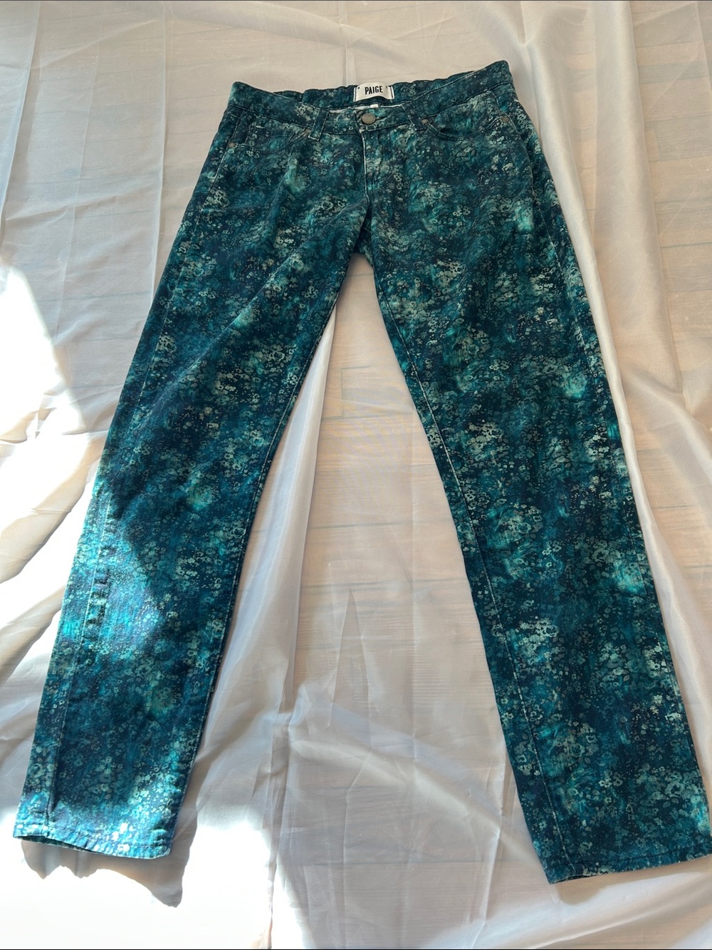PAIGE Teal and Aqua Straight-Leg Jeans - Women's